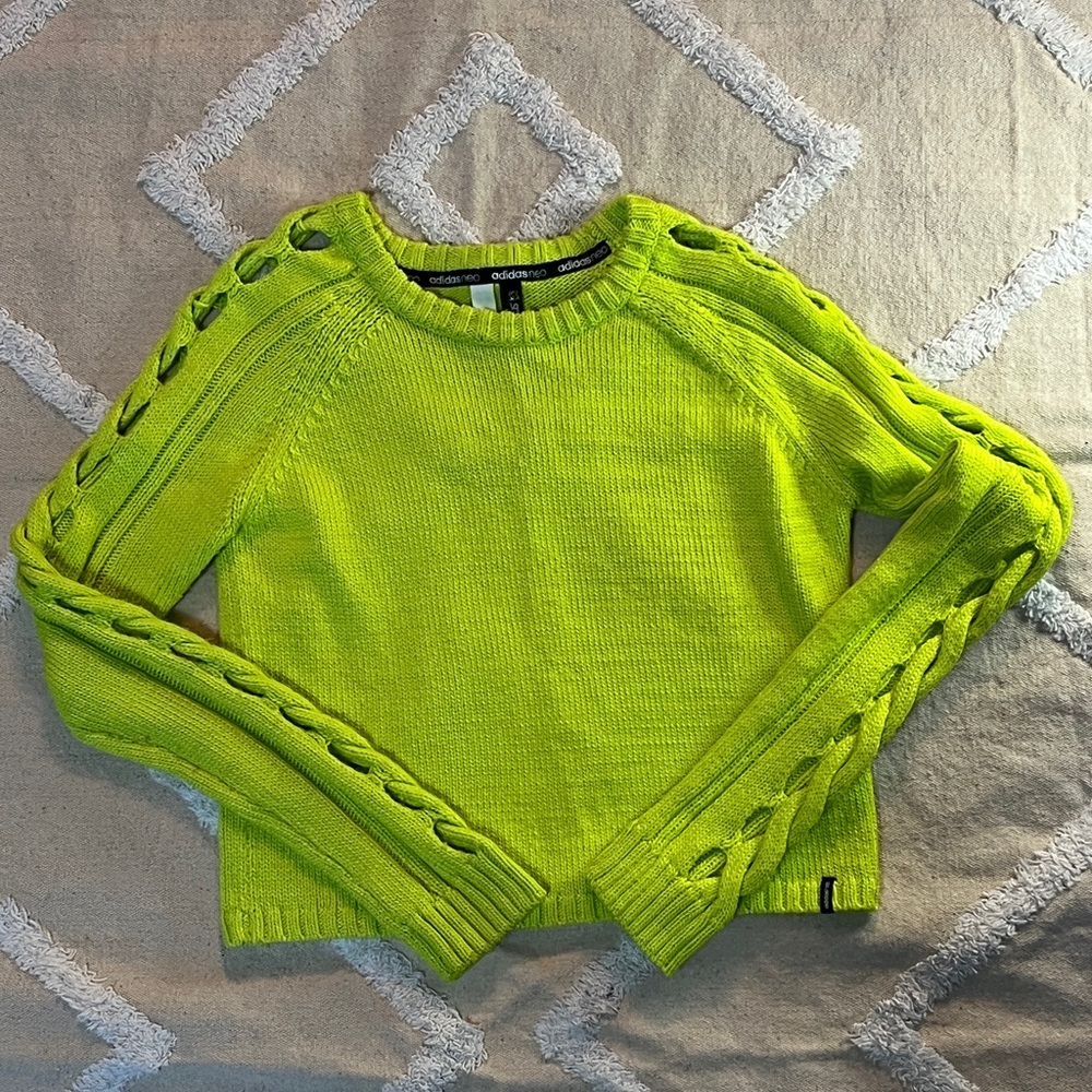 Adidas Neo by Selena Gomez Women's Lime Green Cut Out Sleeve Sweater Size XS